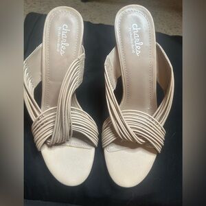 CHARLES By CHARLES DAVID “RAZZLE”NUDE LEATHER SLIP ON SANDAL STRAPPY 10M NEW